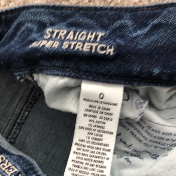American eagle 🦅 Straight super stretch, blue jeans  size 0 - Picture 5 of 5